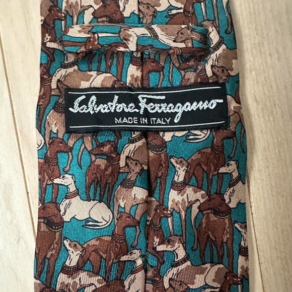 Salvatore Ferragamo Silk Tie – Whippet/Greyhound Print, Made in Italy - Picture 5 of 8